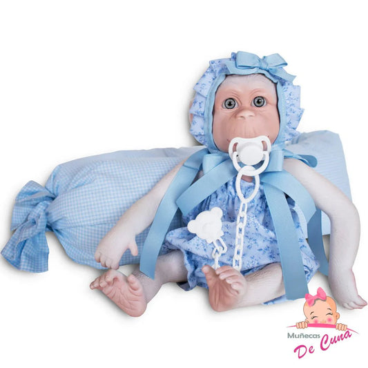 Albino Reborn Monkey Blue Romper - Loula’s Little Nursery