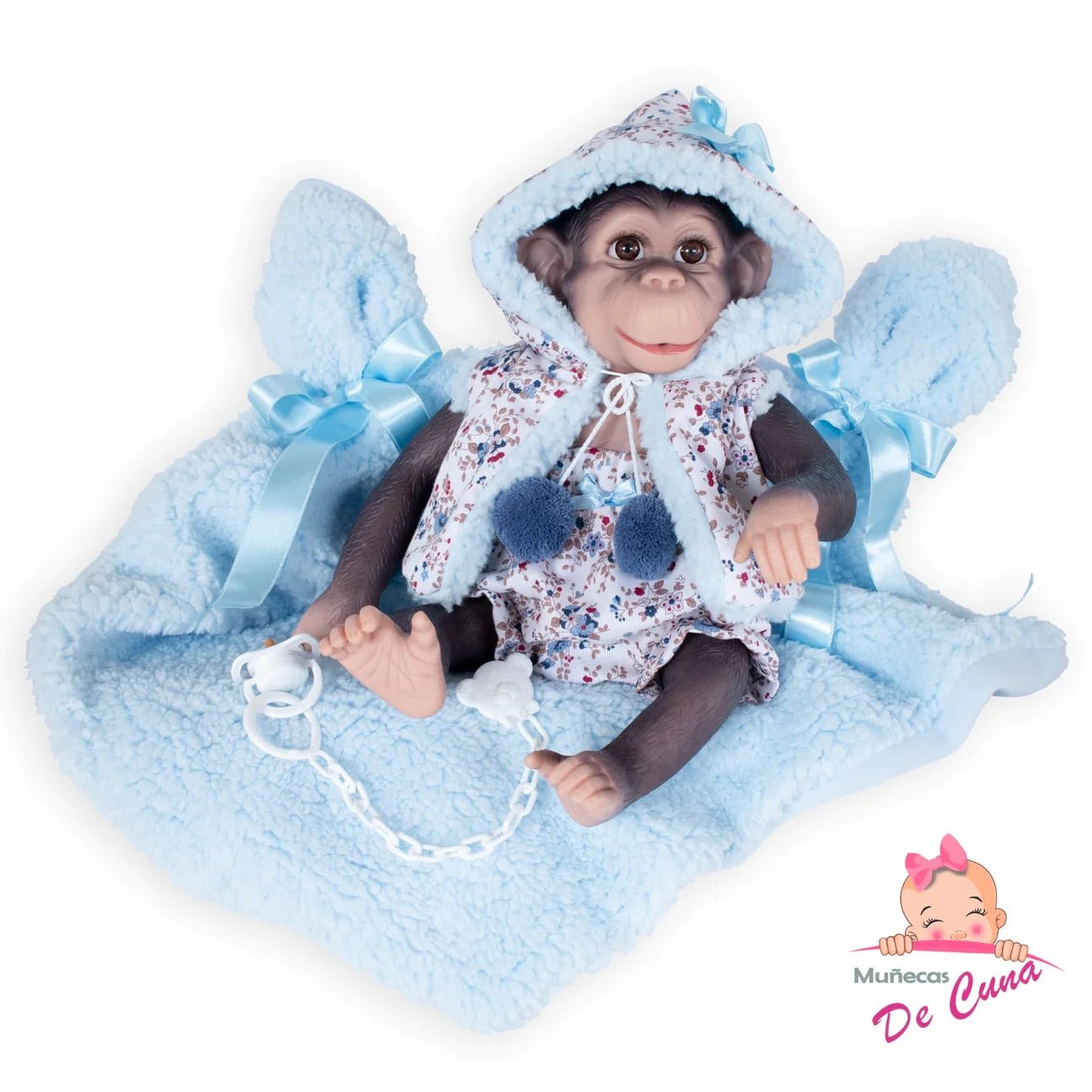 Eyelashes Reborn Monkey Blue Jacket - Loula’s Little Nursery