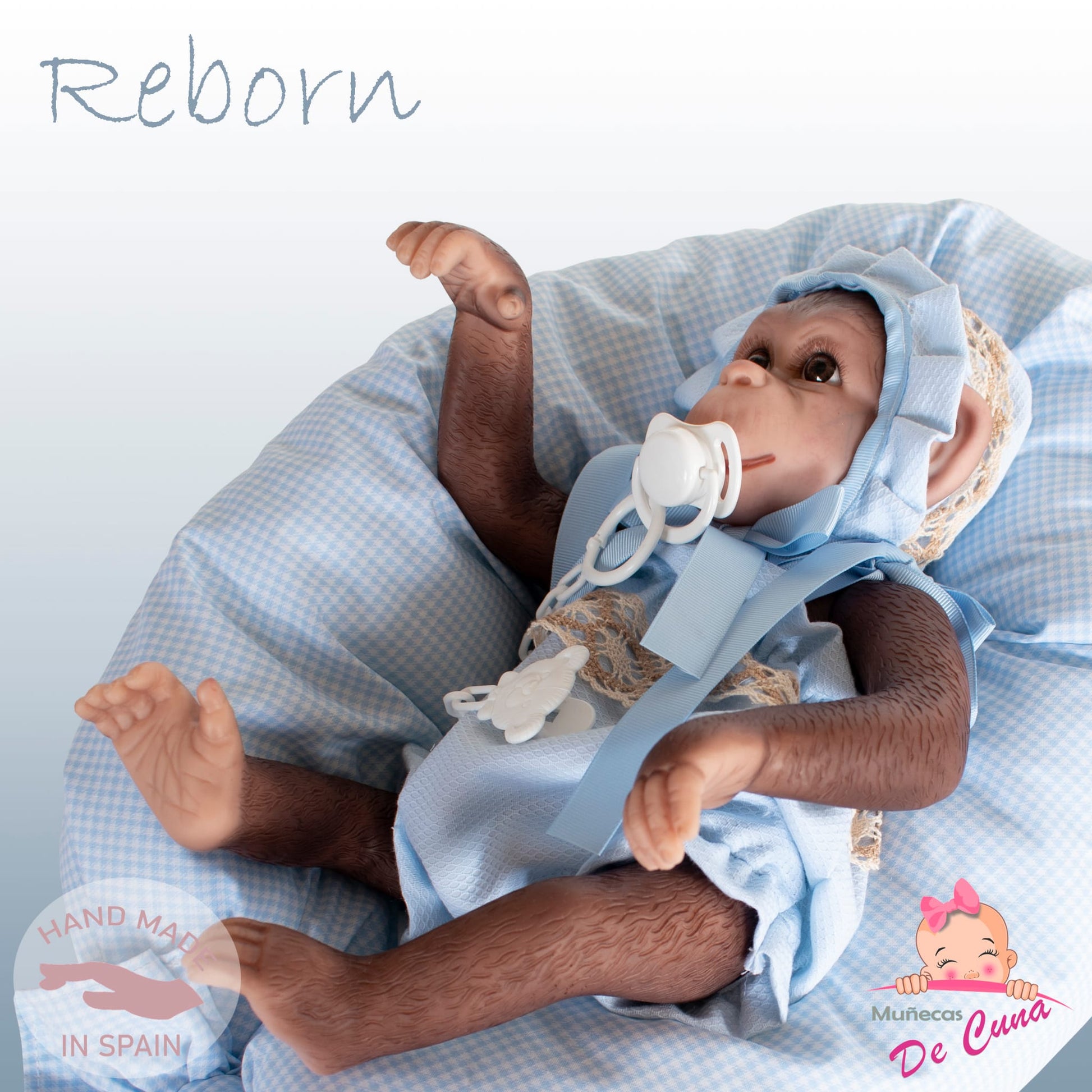 Eyelashes Reborn Monkey Blue Romper - Loula’s Little Nursery